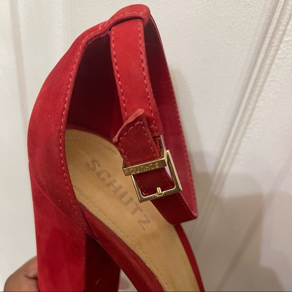 Schutz Red Suede Block Heel - Picture 6 of 6